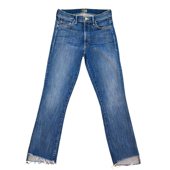 MOTHER The Insider Crop Step Fray in Not Rough Enough Medium Blue Wash Size 26 - Picture 2 of 14